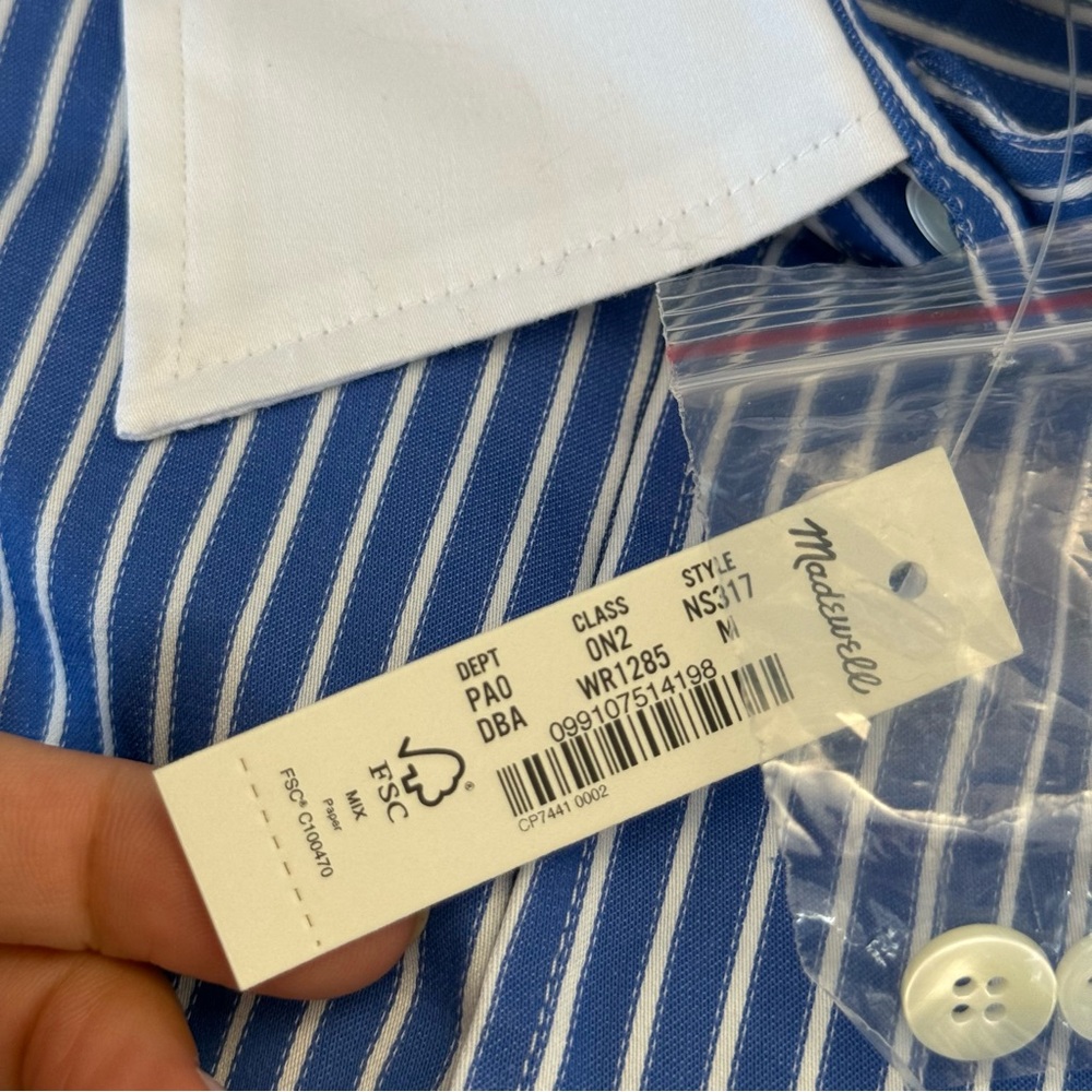 Madewell Relaxed Button Up Shirt Blue White Striped Size Medium - Picture 5 of 5